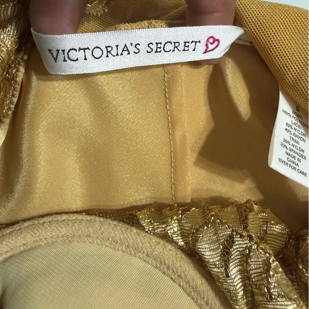 Victoria's Secret Gold Satin Lace Chemise